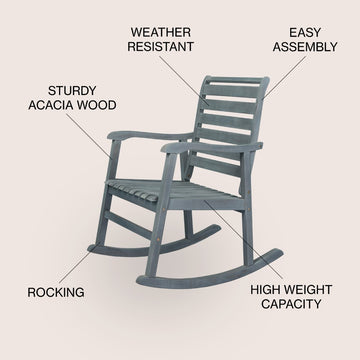 Carey Modern Slat-Back 300-Lbs Support Acacia Wood Patio Outdoor Rocking Chair - JONATHAN Y
